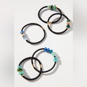 Anthropologie Beaded Hair Ties Set with Black and Blue Accents